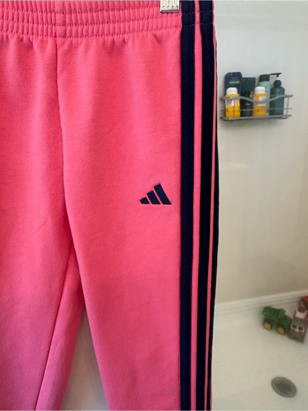 adidas Pink Joggers with Navy Triple Stripes - Picture 2 of 5